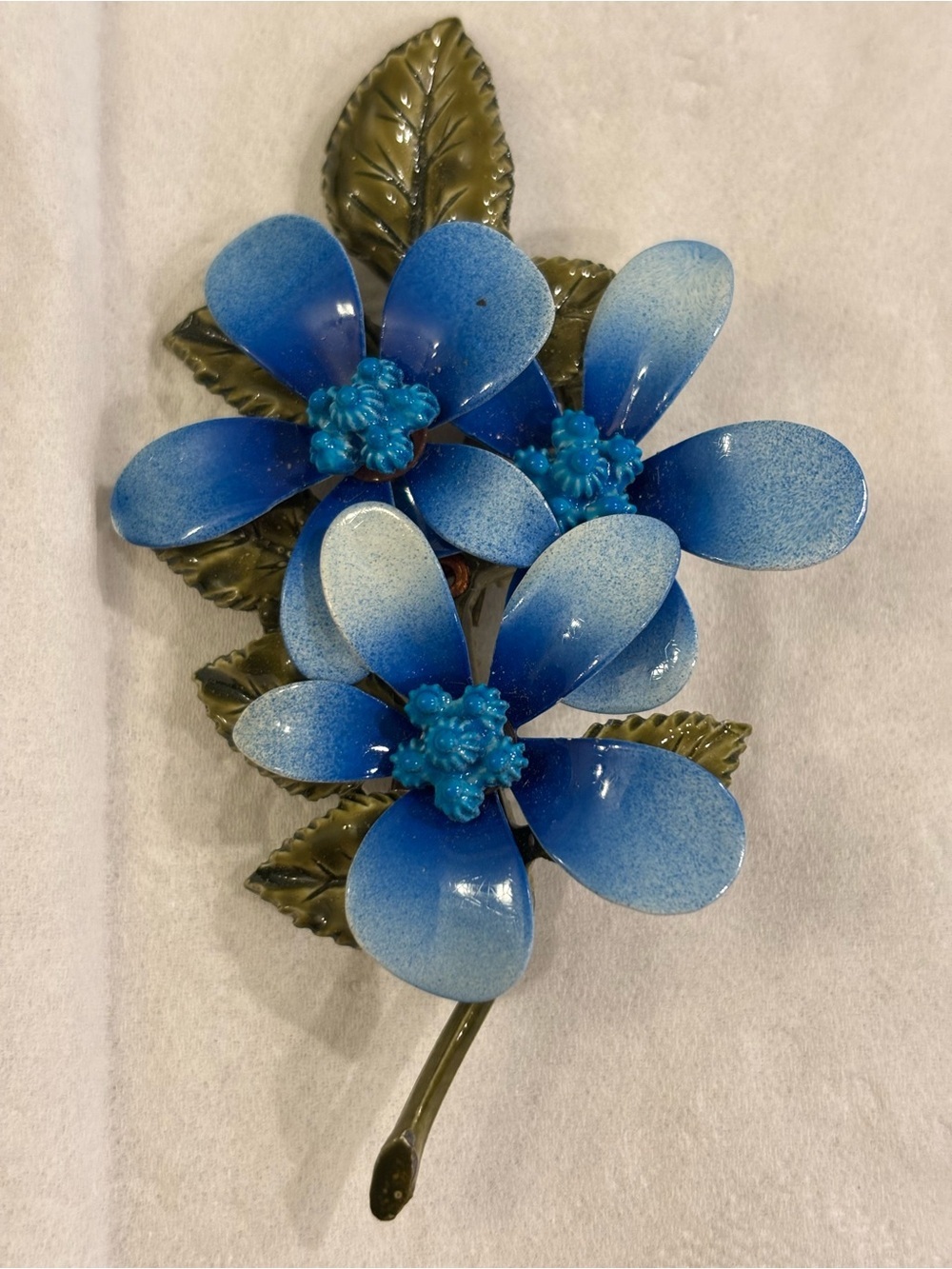 Blue Floral Metal Brooch